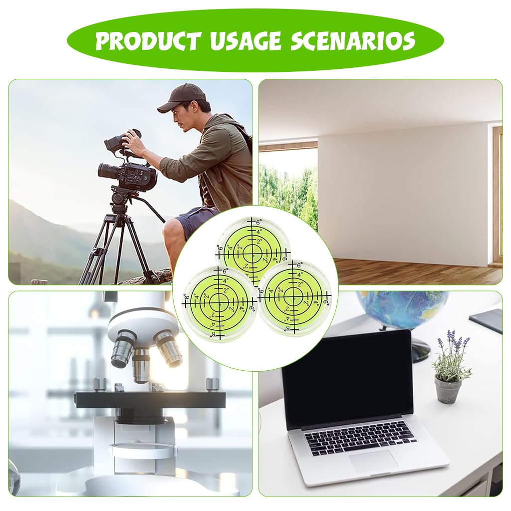 Serplex® 6Pcs Circular Bubble Level 360° Bullseye Spirit Level, 32x7mm Round Acrylic Green Layout Tool for Camera Tripod, Travel Trailer, Furniture, Phonograph, Telescope, Home & Outdoor Use Serplex® 6Pcs Circular Bubble Level 360° Bullseye Spirit Level, 32x7mm Round Acrylic Green Layout Tool for Camera Tripod, Travel Trailer, Furniture, Phonograph, Telescope, Home & Outdoor Use